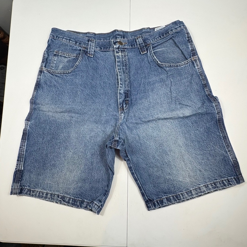Wrangler Mens Carpenter‎ Denim Jorts Blue Medium Wash 38 Utility Workwear Relaxd